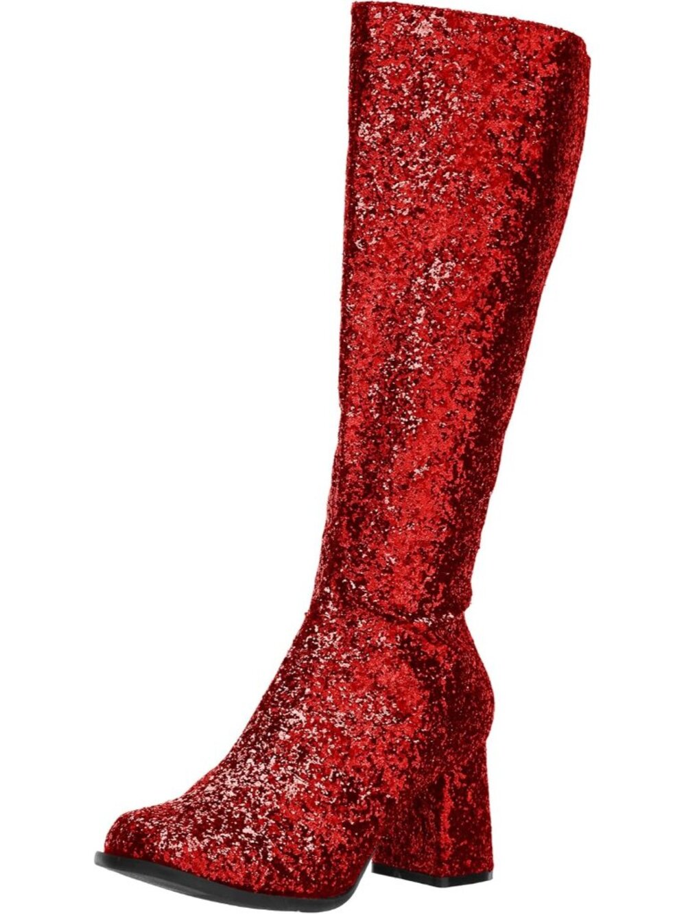 🆕Women's Dark Red Glitter Gogo Boots 60s 70s Disco Block Heel Shoes